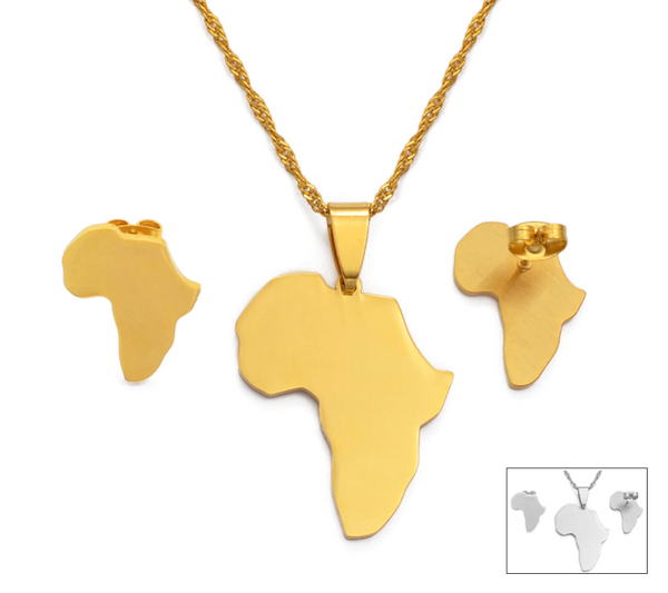 Africa Solid Map Chain & Earrings Set