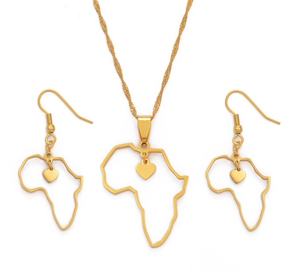 iHeart Africa Map Chain & Drop Earrings Set