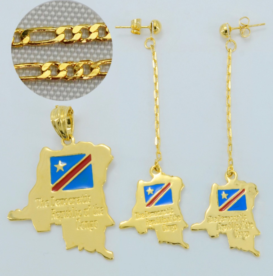 Congo Solid Flag Chain & Drop Earrings Set