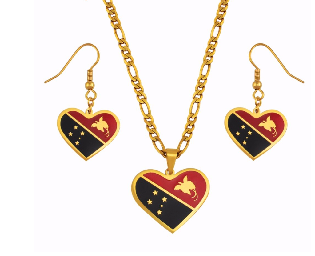 Papua New Guinea Flag Chain & Drop Earrings Set