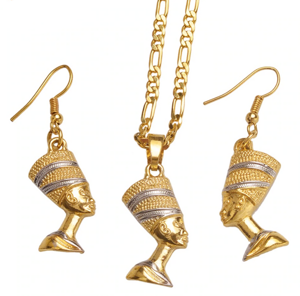 Queen Nefertiti Multi-color Chain & Drop Earrings Set