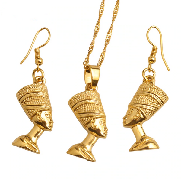 Queen Nefertiti Solid Chain & Drop Earrings Set