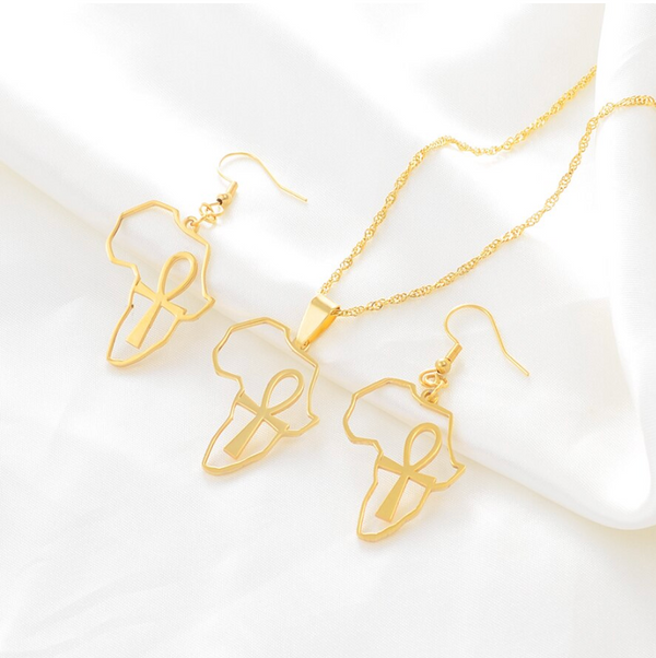 Ankh In Africa Chain & Earrings Set