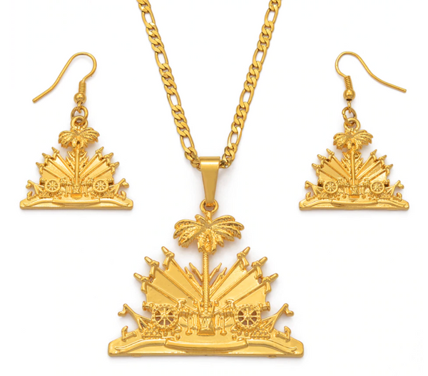 Haiti Solid Emblem Chain & Earrings Set