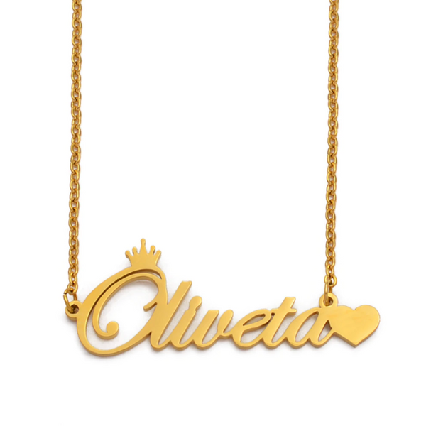 Custom Name Crown & Heart Chain