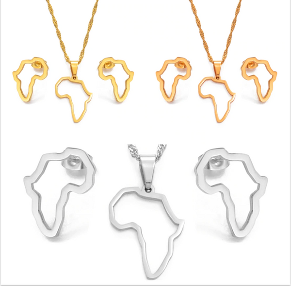 Africa Outline Small Chain & Stud Earrings Set