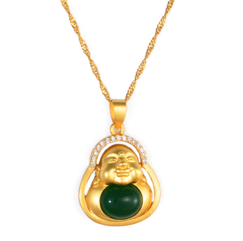 Solid Green Stone Buddha Chain