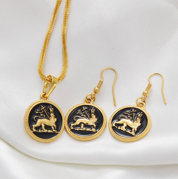 Lion of Judah Drop Earrings & Chain Set