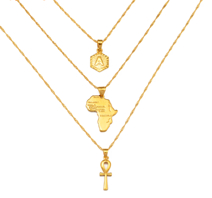 3 Piece Custom Ankh and Africa Chain Set