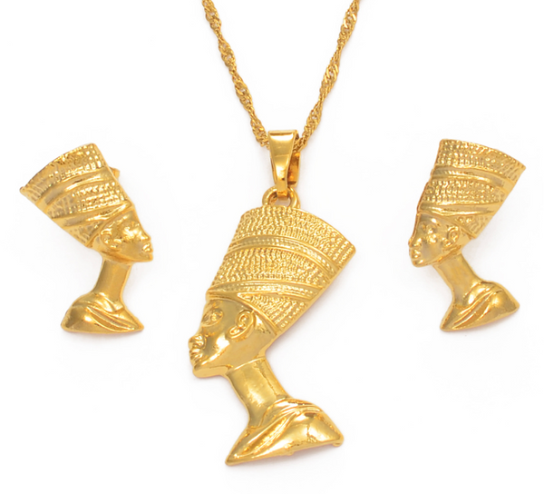 Queen Nefertiti Solid Chain & Stud Earrings Set